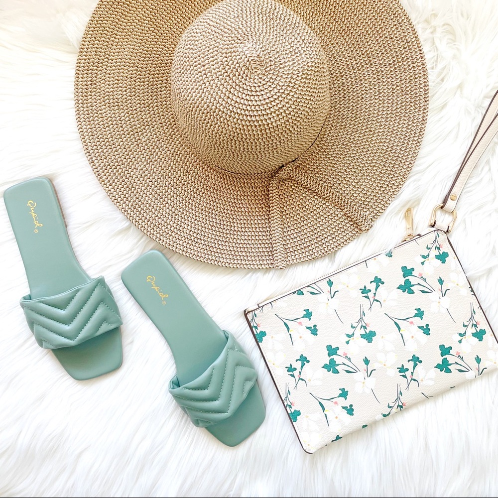 Sage green slip on sandals slides square toe - Picture 4 of 8